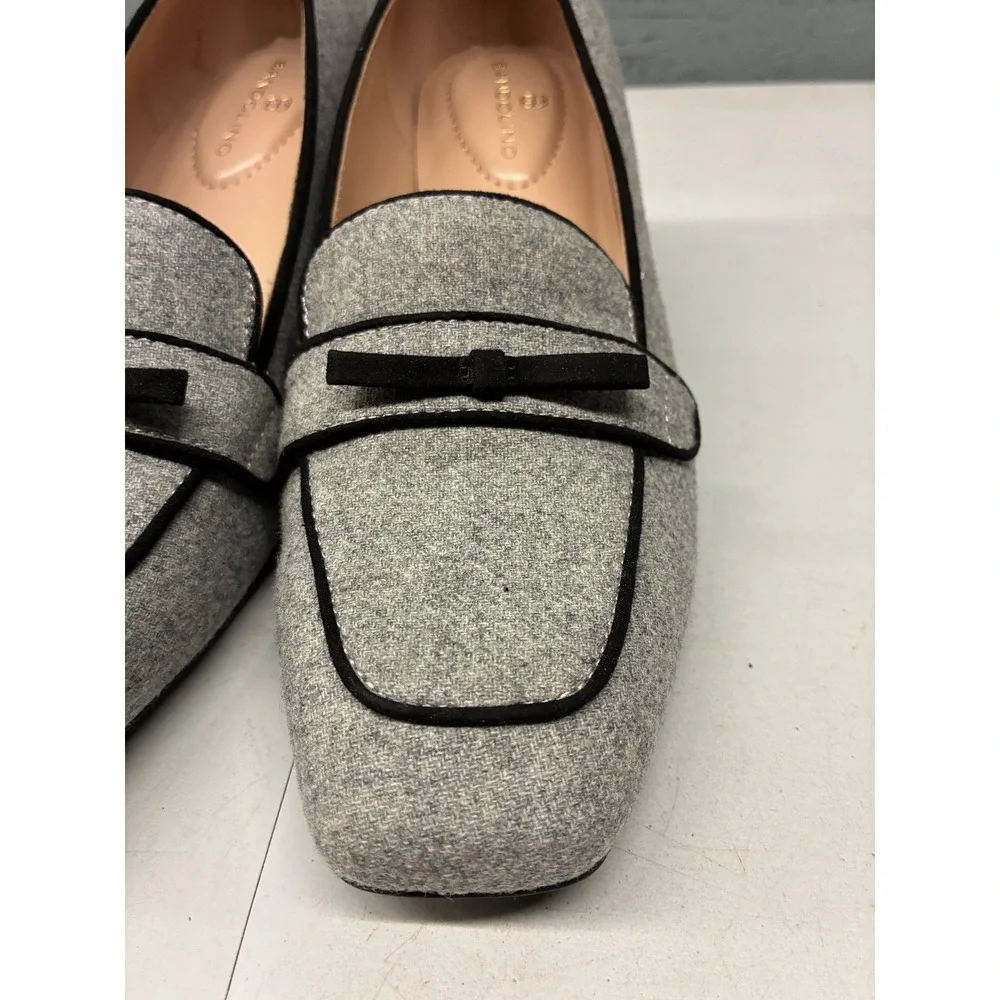 Bandolino Larkin Block Heel Loafer Pumps Womens 7.5W Gray Tweed Preppy Office